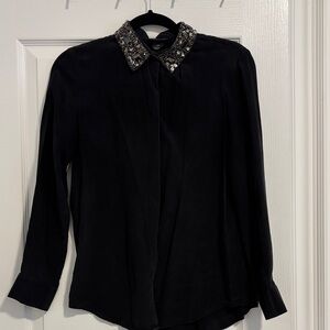 Club Monaco Silk Elegant Black Beaded Collar Women's Top